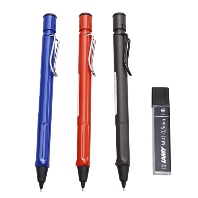 ドイツ製 ラミー/LAMY サファリ シャーペン/シャープペンシル/ペン 黒芯/0.5mm ブルー/青 レッド/赤 アンブラ ステーショナリー/文房具/筆記用具 替え芯付き/0.5mm/M41/HB 紙箱付き7685-AC26