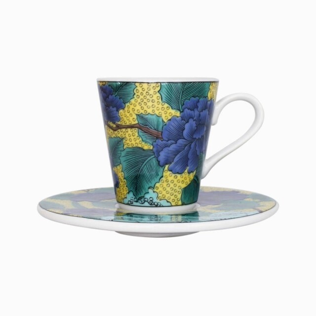 日本製 九谷焼/九谷五彩 磁気/陶器/陶磁器 小皿/コップ/カップ/ソーサー/デミタスカップ セット/セット売り 青手牡丹  7704-SK26
