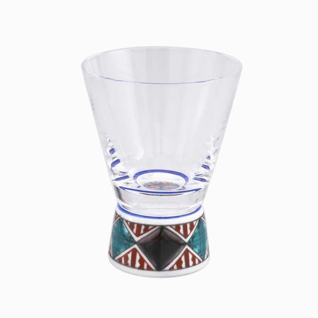 【送料無料】日本製 九谷焼/九谷五彩 磁気/陶器/陶磁器 グラス/九谷和グラス/ショットグラス ガラス/硝子/江戸硝子/ファインクリスタル/セミクリスタル 石畳 四面 華やか7722-SD26