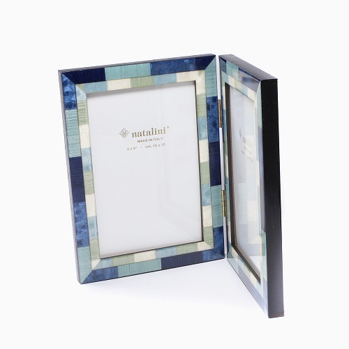イタリア製 手作り 天然木製 ツイン 写真立て フォトフレーム ミニ (ダブル マルチブルー) 7785-NL21