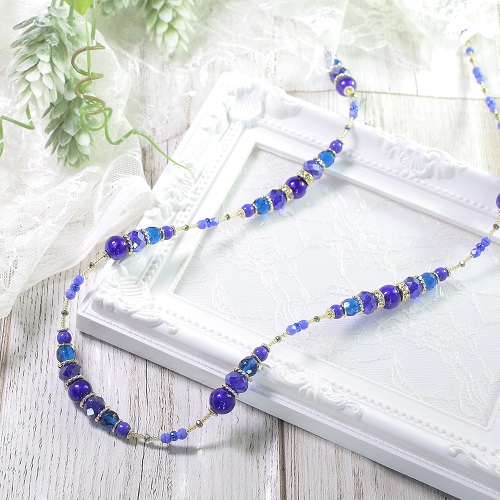 イタリア製 ＜INES design＞ ソフィシカート・ブルー・ロング・ネックレス　7819-IN20