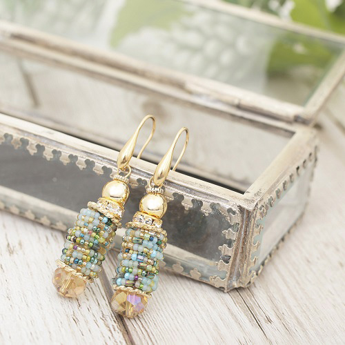 イタリア製 ベネリアンガラス ピアス <INES design> ベルデ・タンブロ・ピアス 7827-IN20