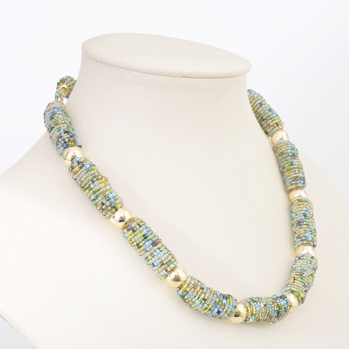 イタリア製 ベネリアンガラス ネックレス <INES design>ベルデ・タンブロ・ネックレス 7831-IN20