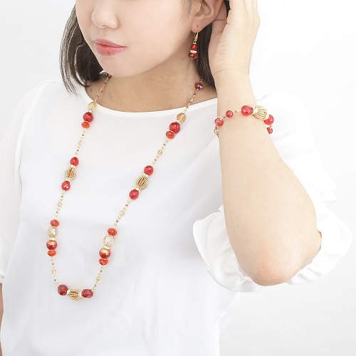 イタリア製 ベネリアンガラス ネックレス <INES design>ロッソ・バリーレ・ネックレス 7838-IN20