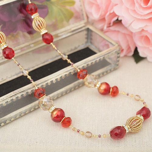 イタリア製 ベネリアンガラス ネックレス <INES design>ロッソ・バリーレ・ネックレス 7838-IN20