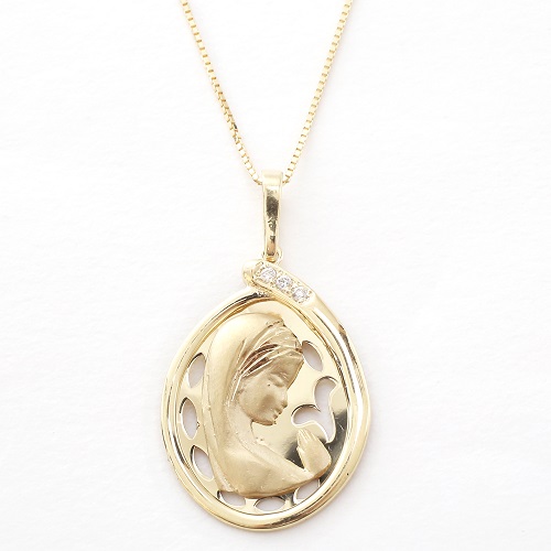 スペイン製 9金　ペンダント 18金 スライド式ベネチアンチェーン ダイヤモンド 7861-CV20