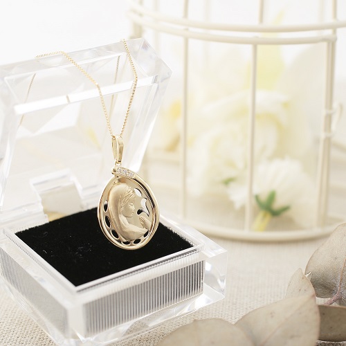 スペイン製 9金　ペンダント 18金 スライド式ベネチアンチェーン ダイヤモンド 7861-CV20