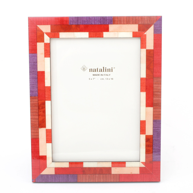 イタリア製 ベルガモ 天然素材 木製 フォトフレーム（レッド）7868-NL20