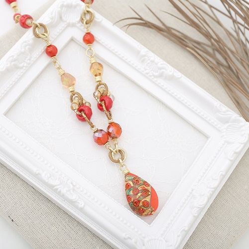 レア 希少 現地購入 イタリア ベネチアングラス レッド ネックレス  