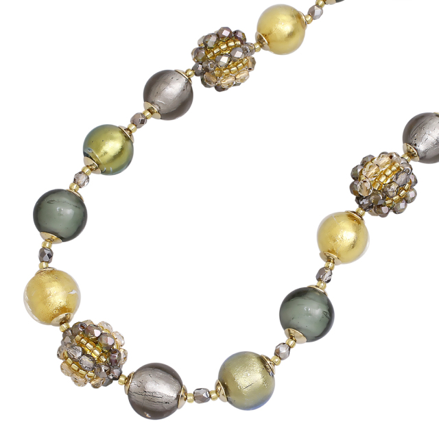 【送料無料】イタリア製 ベネチアンガラス/ベネチアングラス ネックレス ハンドメイド ミッレカット ロング カルマ・グレー・ネックレス　真鍮/真ちゅう INES design 7955-IN19