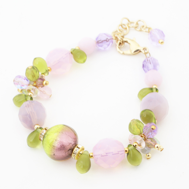 イタリア製 ベネチアンガラス アルベロ・フレット ブレスレット ビーズ  7958-IN19