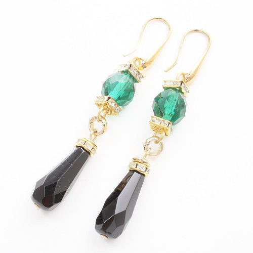 イタリア製 INES design ベネチアンガラス ピアス シェイプデザイン グリーン＆ブラック 7964-IN19