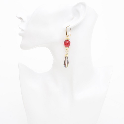 イタリア製 INES design ベネチアンガラス ピアス シェイプデザイン レッド 7965-IN19