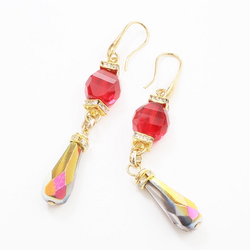 イタリア製 INES design ベネチアンガラス ピアス シェイプデザイン レッド 7965-IN19