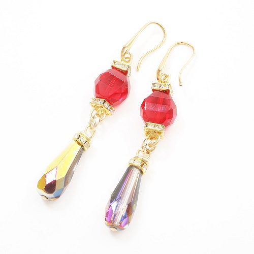 イタリア製 INES design ベネチアンガラス ピアス シェイプデザイン レッド 7965-IN19