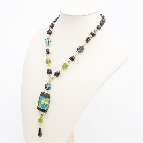 イタリア製＜INES　design＞　ベルデ・ピッローラ・ネックレス ブルーグリーン　7966-IN19