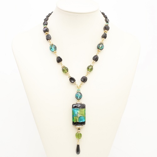 イタリア製＜INES　design＞　ベルデ・ピッローラ・ネックレス ブルーグリーン　7966-IN19