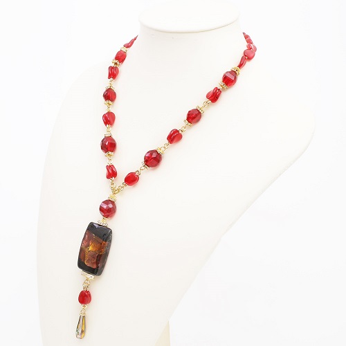 イタリア製＜INES　design＞　ロッソ・ピッローラ・ネックレス レッド　7967-IN19