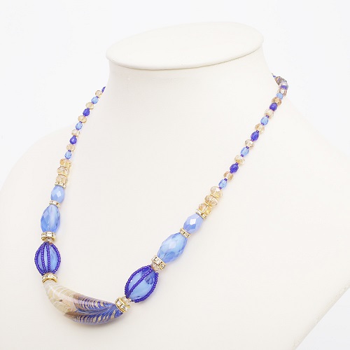 イタリア製 ＜INES design＞ ブルー・フォッシレ・ネックレス　7975-IN19