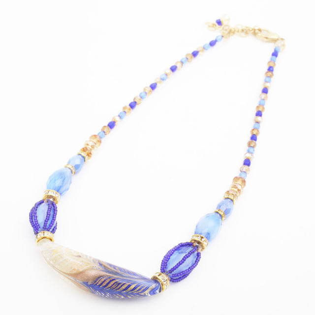 【美品】ITALY ベネチアングラスネックレス　イタリア　45cm 送料無料】【イタリア製】【INES design】ベネチアンガラス