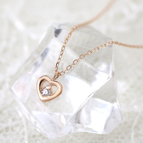 10金 K10PG ピンクゴールド ネックレス アズキチェーン ペンダント ハート ダイヤモンド 8000-UK18