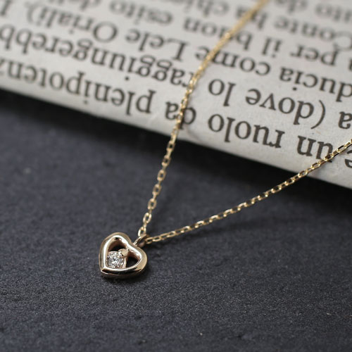 10金 K10YG イエローゴールド ネックレス アズキチェーン ペンダント ハート ダイヤモンド 8001-UK18