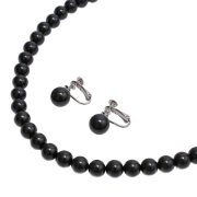 天然ジェット 8mm 10mm 42cm イヤリング&ネックレス セット 1443-FJ10