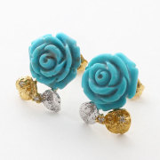 シルバー製 ターコイズ　ダイヤモンド 薔薇 ピアス　3490-FS17