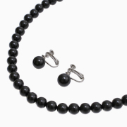 天然ジェット 8mm 10mm 45cm イヤリング&ネックレス セット 3794-FJ18