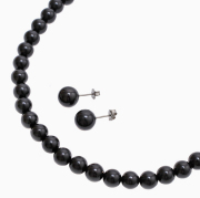天然ジェット 8mm 10mm 45cm ピアス&ネックレス セット 3795-FJ18