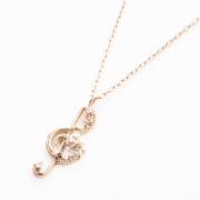 【送料無料】【日本製】10金/K10PG/ピンクゴールド ペンダント/ネックレス ダイヤモンド/0.01ct  音符/ト音記号/音楽  アズキチェーン  5173-PG16