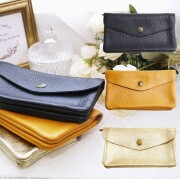 クリックポスト便対応【MAISONFANLI】小銭入れ 小物入れ マルチポーチ 財布 コインケース ポーチ型 コンパクト 薄型 薄い ブラック マスタード ゴールド レザー 革/牛革 オシャレ 男女兼用 レディース メンズ 記念日 お祝い 誕生日 母の日 プレゼント 贈り物 5758-IJ24