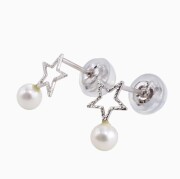 【送料無料】10金/K10 k10/K10WG ゴールド/ホワイトゴールドピアス スター/星形 淡水パール/真珠/パール シリコンキャッチ式 可愛い 揺れるピアス ジュエリー 小さめ/華奢 レディースピアス プレゼント 6214-UK24