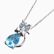 【送料無料】10金/K10 K10WG/ホワイトゴールド ペンダント/ネックレス パワーストーン/天然石 ブルートパーズ/トパーズ ねこ/ネコ/猫/キャットモチーフ アズキチェーン/小豆ネックレス 40cm プレゼント 6228-UK24