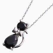 【送料無料】10金/K10 K10WG/ホワイトゴールド ペンダント/ネックレス パワーストーン/天然石 ブラックオニキス/オニキス ねこ/ネコ/猫/キャットモチーフ アズキチェーン/小豆ネックレス 40cm プレゼント 6229-UK24
