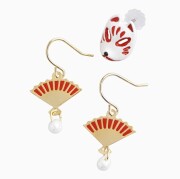 ピアス 樹脂ピアス 和風ピアス フックピアス スタッドピアス 狐 キツネ お面 扇子 セット 真鍮 ガラス エポキシ樹脂 合金 和風 和 浴衣 着物 6471-GG25