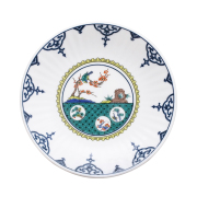 【送料無料】日本製 九谷焼/九谷五彩/磁気/陶器/陶磁器 皿/お皿 5号 染付間取古九谷風 花鳥図 青風窯/青郊窯 華やか/鮮やか お洒落  7527-SK25