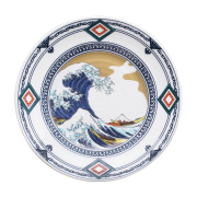 【送料無料】日本製 九谷焼/九谷五彩/磁気/陶器/陶磁器 皿/大皿 8号 染付間取 波図 青風窯/青郊窯 華やか/鮮やか お洒落  7528-SK25