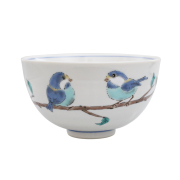 日本製 九谷焼/九谷五彩/磁気/陶器/陶磁器 お茶碗/茶碗/ごはん/飯碗山雀/鳥/小鳥 青郊窯 華やか7550-SK26