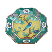 【送料無料】日本製 九谷焼/九谷五彩 磁気/陶器/陶磁器 お皿/皿/プレート/6号皿 18.5cm 吉田屋風桃に鳥 華やか/鮮やか お洒落/オシャレ お祝い/記念日/誕生日 7551-SK26