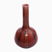 日本製 九谷焼/久谷五彩/北陸伝統工芸/工芸品 五代 中村秋塘作 花瓶/花びん/花器/一輪生/一輪挿し/フラワーベース 6.5号 彩柚赤 インテリア/置物/部屋飾り お洒落/オシャレ7565-SD26