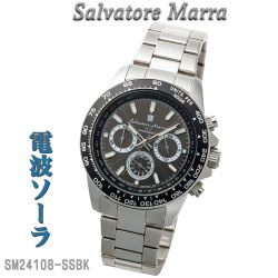 腕時計メンズ 【Salvatore Marra】 電波ソーラー腕時計 10気圧  クロノグラフ  メタルベルト SM24108-SSBK画像