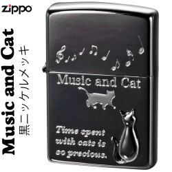 ZIPPO/ミュージックキャット　黒ニッケルメッキ　メタル貼り2BKSM-MUSICCAT画像
