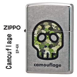 zippo(ジッポーライター)camouflage カモフラージュ　スカル　ストリートクローム　エンボスプリント加工　EP-KH画像
