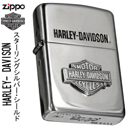 zippo ジッポーライター ハーレーダビットソン  スターリングシルバー バー＆シールド 送料無料（お取り寄せ）