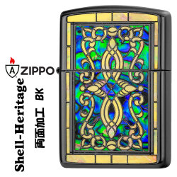 zippo アーマーシェル　ヘリテージBK　 シェルインレイ　ブラックニッケル　天然貝象嵌　両面加工画像