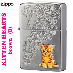 ZIPPO/ kitten hearts (ｂ) ネコ cat ブラウン画像