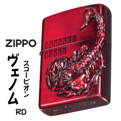 zippo (ジッポーライター)ヴェノムvenom（毒） スコーピオン Scorpion(サソリ)メタル貼り レッドVN-SCORP-RD画像
