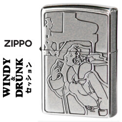 ZIPPO/人気の「WINDY」デザイン ウインディ&ドランク MUSICセッション エッチング シルバーいぶし　WINDY-MUSIC画像