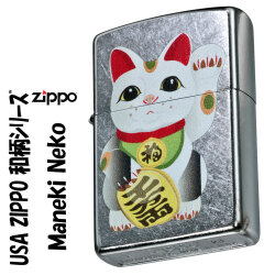 zippo(ジッポーライター)USA ZIPPO　和柄シリーズ　招き猫　Maneki Neko　ストリートクローム　プリント加工 Z207-107672画像